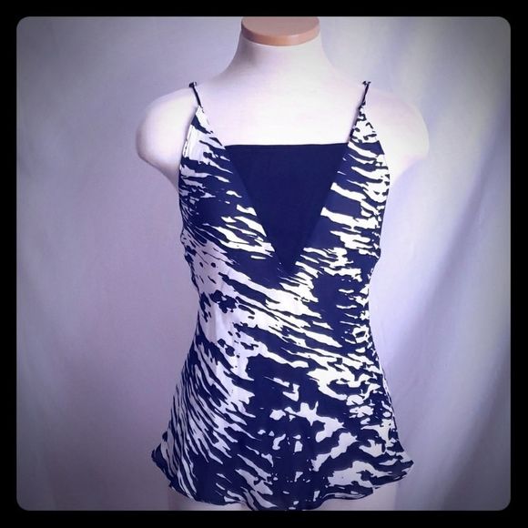 NILI LOTAN Silk Navy Abstract Printed Cami…